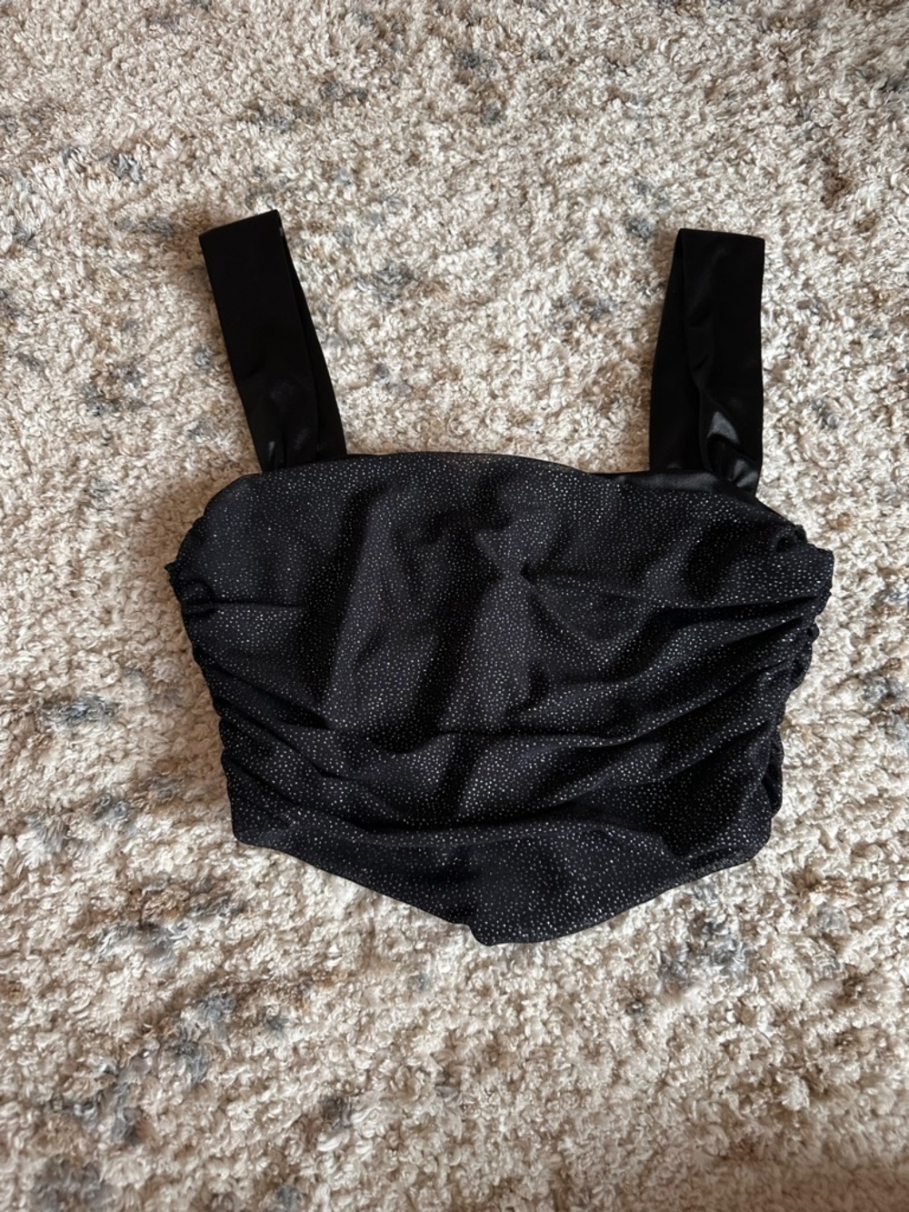 Black Sparkle Ruched Square-Neck Crop Top